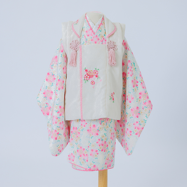 七五三プラン限定♥3歳女の子♥被布 優しいピンクのお花柄 【KMG0007】